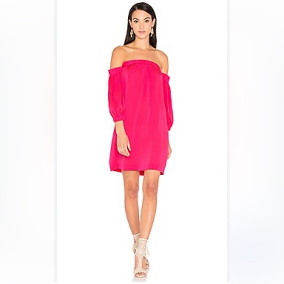 MILLY Off Shoulder Silk Dress in Fluo Pink Size S